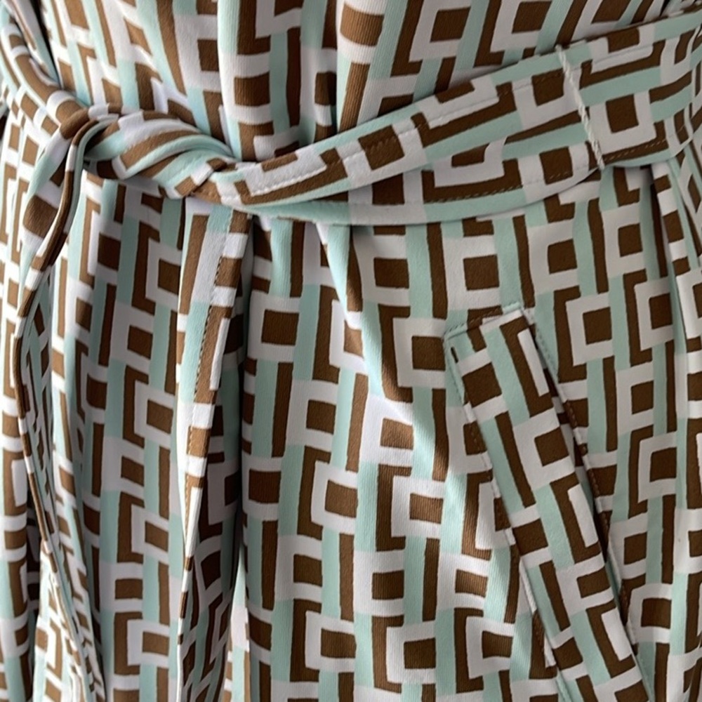 J. McLaughlin Dolly Sleeveless Dress Aqua/Brown/White Carnaby Geo size L, NWT